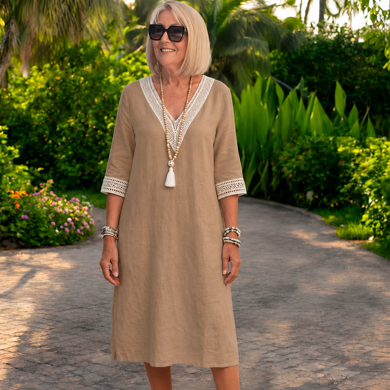 Élisa | Linen V-neck Midi Dress