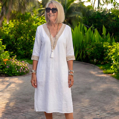 Élisa | Linen V-neck Midi Dress