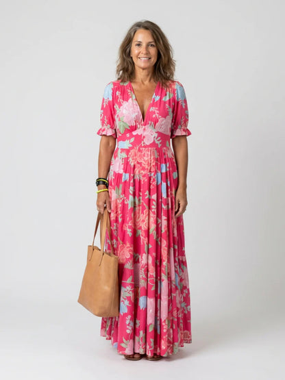 Viola | Floral V-Neck Midi Dress