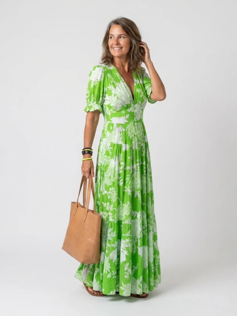 Viola | Floral V-Neck Midi Dress