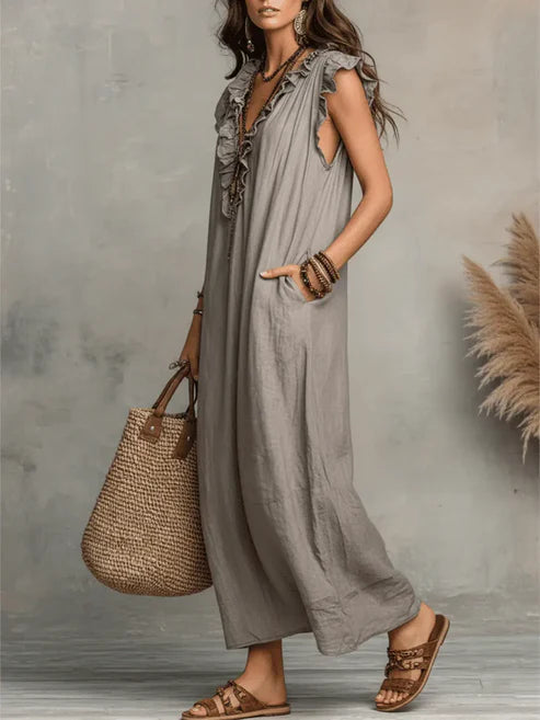 Serafina | Bohemian Linen Maxi Dress