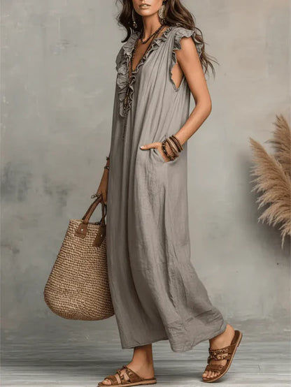 Serafina | Bohemian Linen Maxi Dress