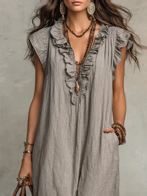 Serafina | Bohemian Linen Maxi Dress