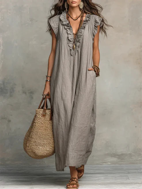 Serafina | Bohemian Linen Maxi Dress