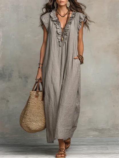Serafina | Bohemian Linen Maxi Dress