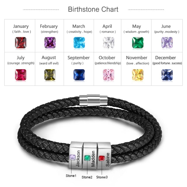 Custom 2 to 5 Name and Birthstone Bracelet - Gizado