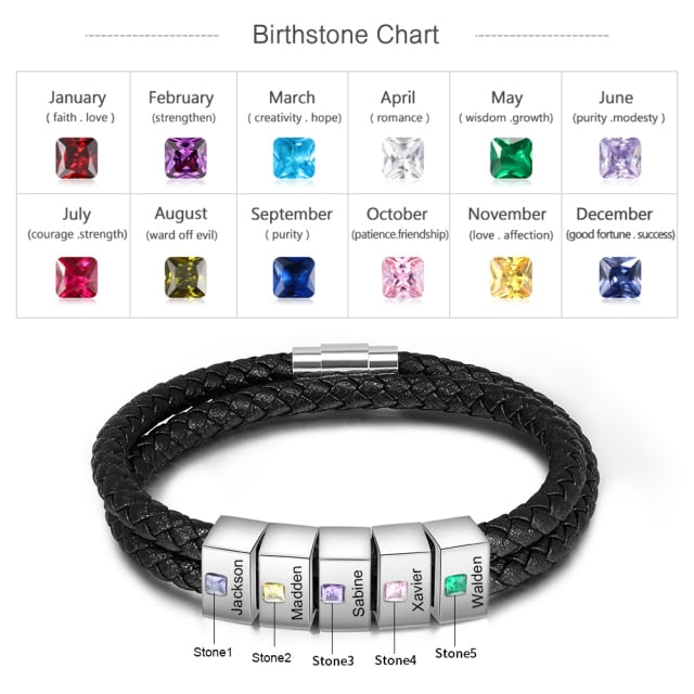 Custom 2 to 5 Name and Birthstone Bracelet - Gizado